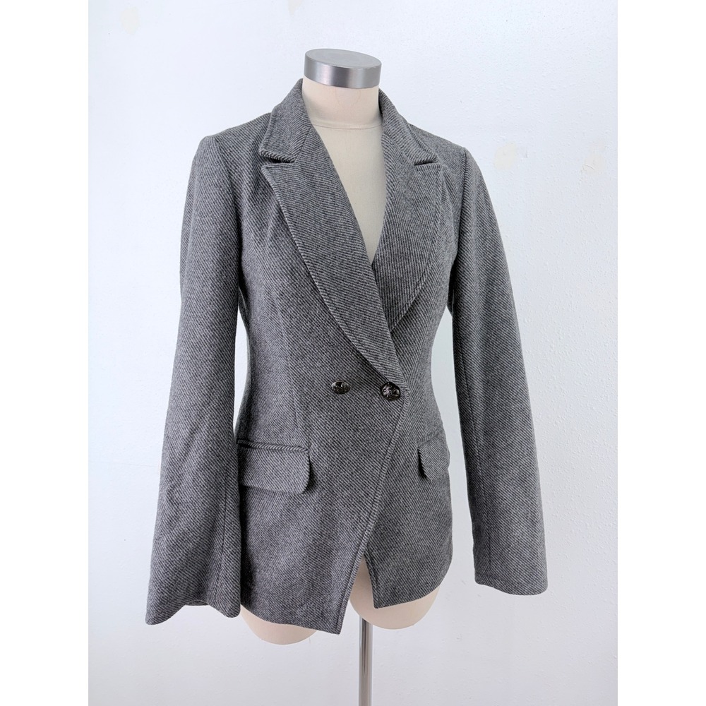 Elizabeth and James Gray Herringbone Wool Double Breasted Blazer Small